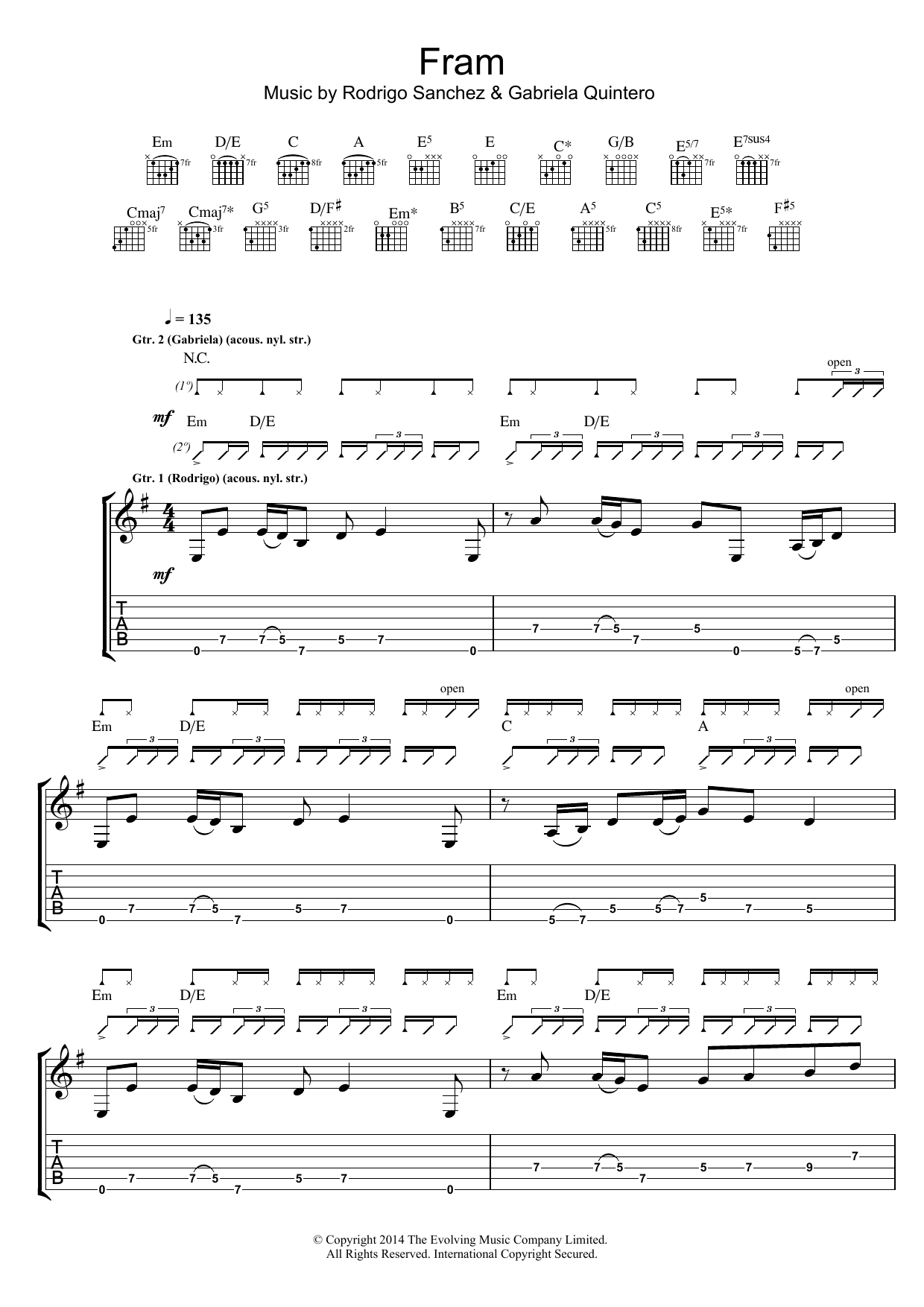 Rodrigo y Gabriela FRAM Sheet Music Notes & Chords for Guitar Tab - Download or Print PDF
