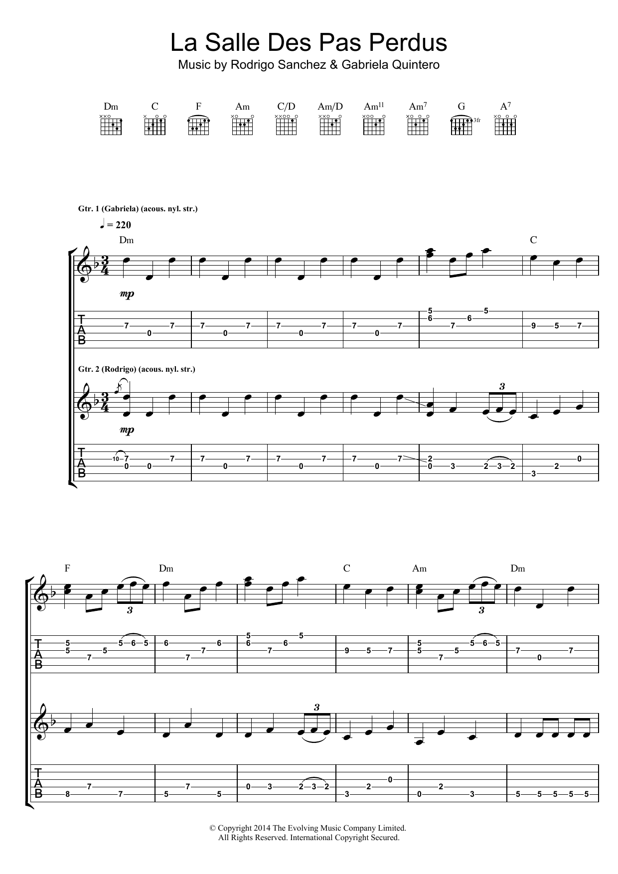 Rodrigo y Gabriela La Salle Des Pas Perdus Sheet Music Notes & Chords for Guitar Tab - Download or Print PDF