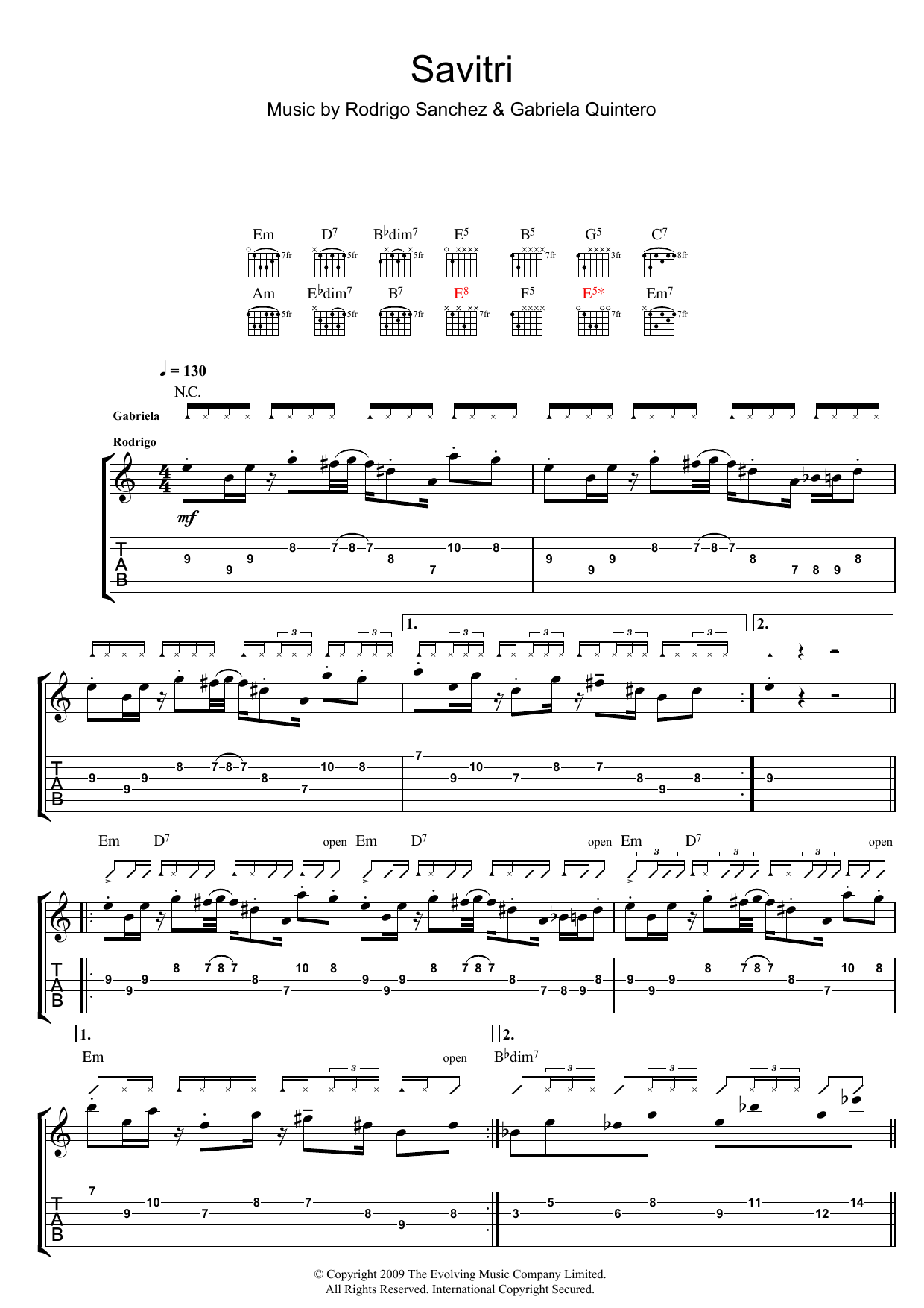 Rodrigo y Gabriela Savitri Sheet Music Notes & Chords for Guitar Tab - Download or Print PDF