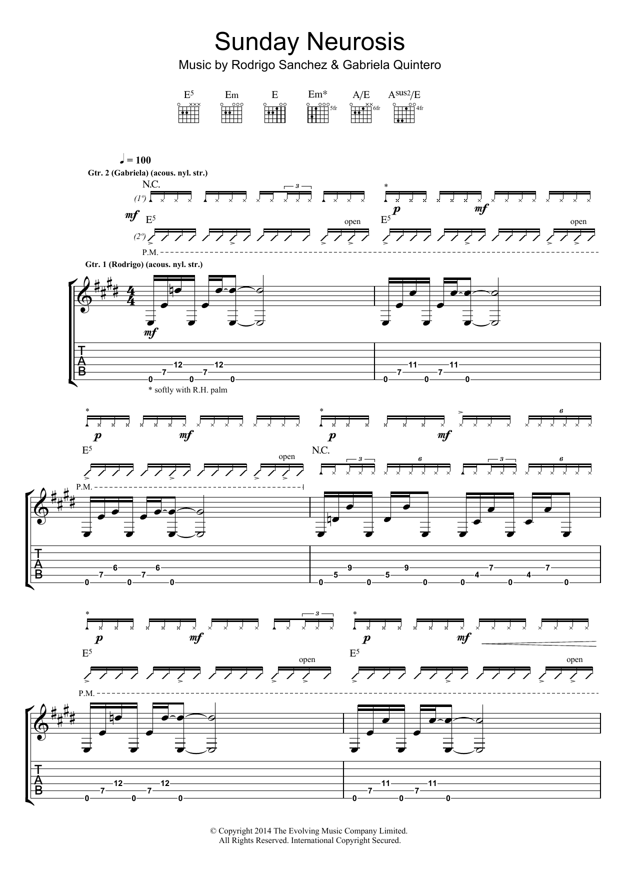 Rodrigo y Gabriela Sunday Neurosis Sheet Music Notes & Chords for Guitar Tab - Download or Print PDF
