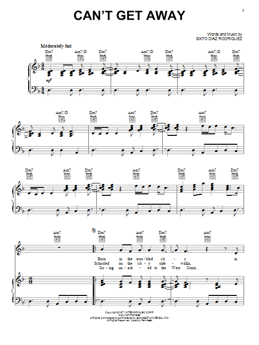 Rodriguez Can't Get Away Sheet Music Notes & Chords for Piano, Vocal & Guitar (Right-Hand Melody) - Download or Print PDF