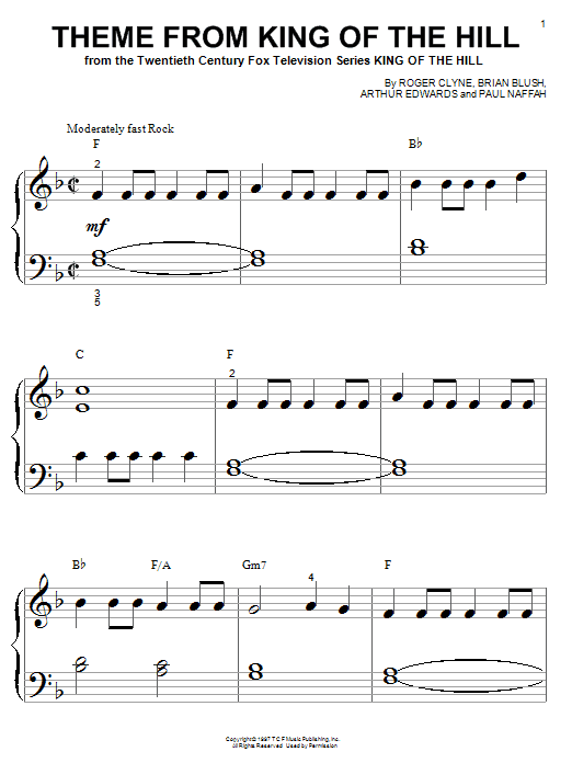 Roger Clyne Theme From King Of The Hill Sheet Music Notes & Chords for Piano - Download or Print PDF