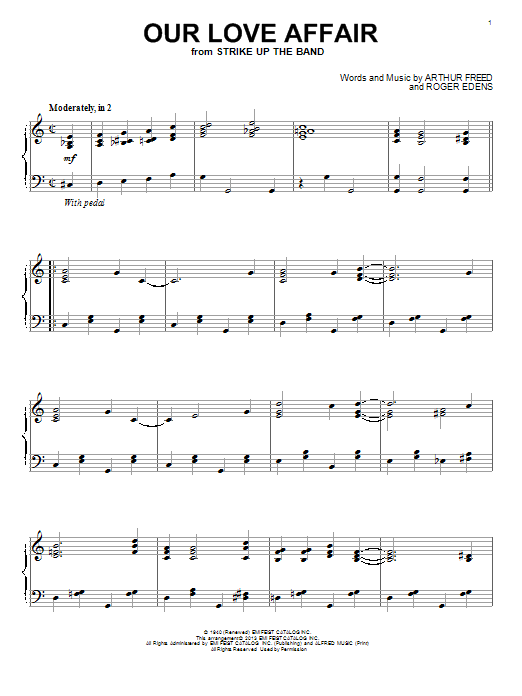 Roger Edens Our Love Affair Sheet Music Notes & Chords for Melody Line, Lyrics & Chords - Download or Print PDF