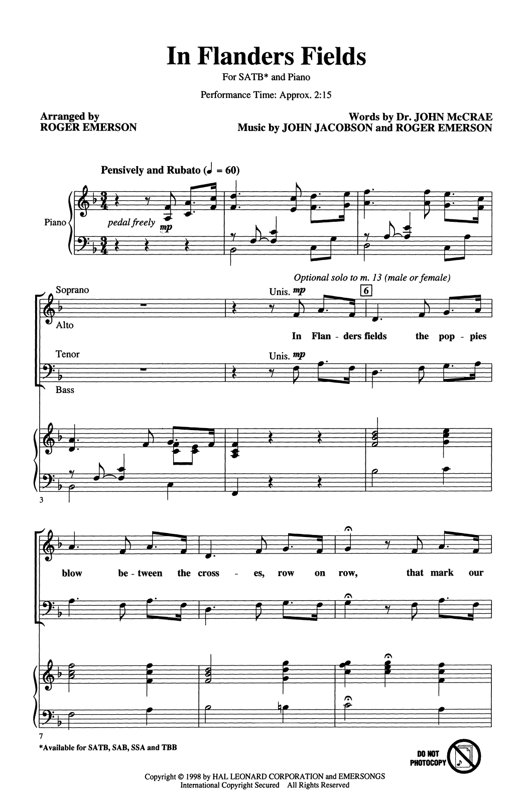 Roger Emerson In Flanders Fields Sheet Music Notes & Chords for 2-Part Choir - Download or Print PDF Roger Emerson In Flanders Fields Sheet Music Notes & Chords for 2-Part Choir - Download or Print PDF