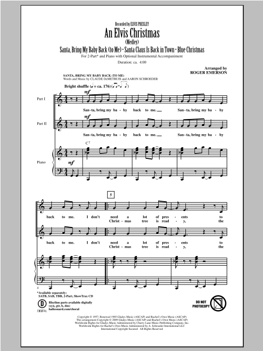 Elvis Presley An Elvis Christmas (arr. Roger Emerson) Sheet Music Notes & Chords for Choral TBB - Download or Print PDF