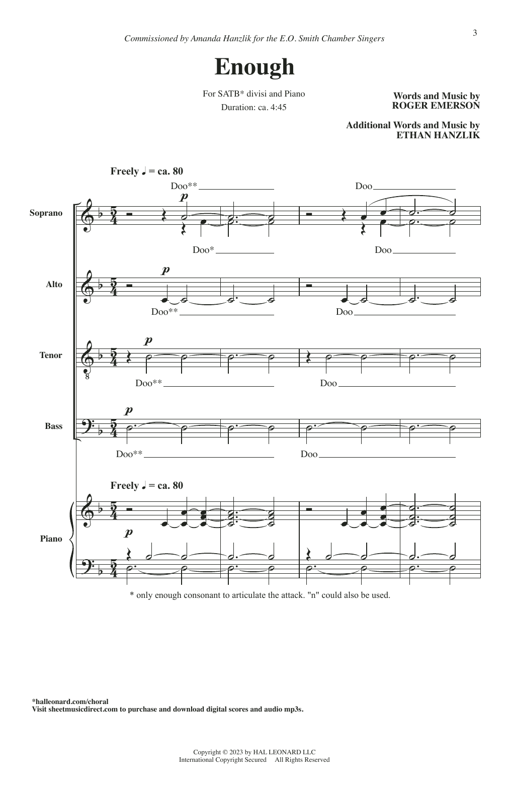 Roger Emerson and Ethan Hanzlik Enough Sheet Music Notes & Chords for SATB Choir - Download or Print PDF