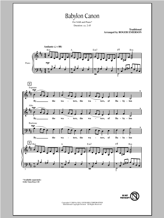 Roger Emerson Babylon Canon Sheet Music Notes & Chords for SAB - Download or Print PDF