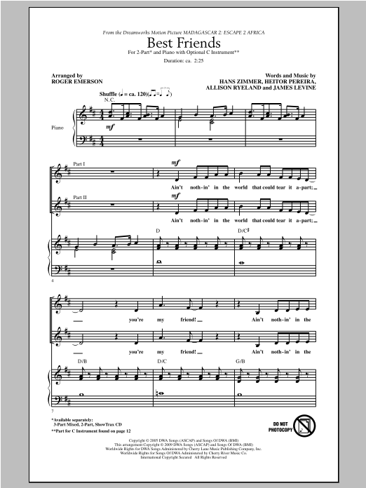 Roger Emerson Best Friends (from Madagascar 2: Escape 2 Africa) Sheet Music Notes & Chords for 2-Part Choir - Download or Print PDF