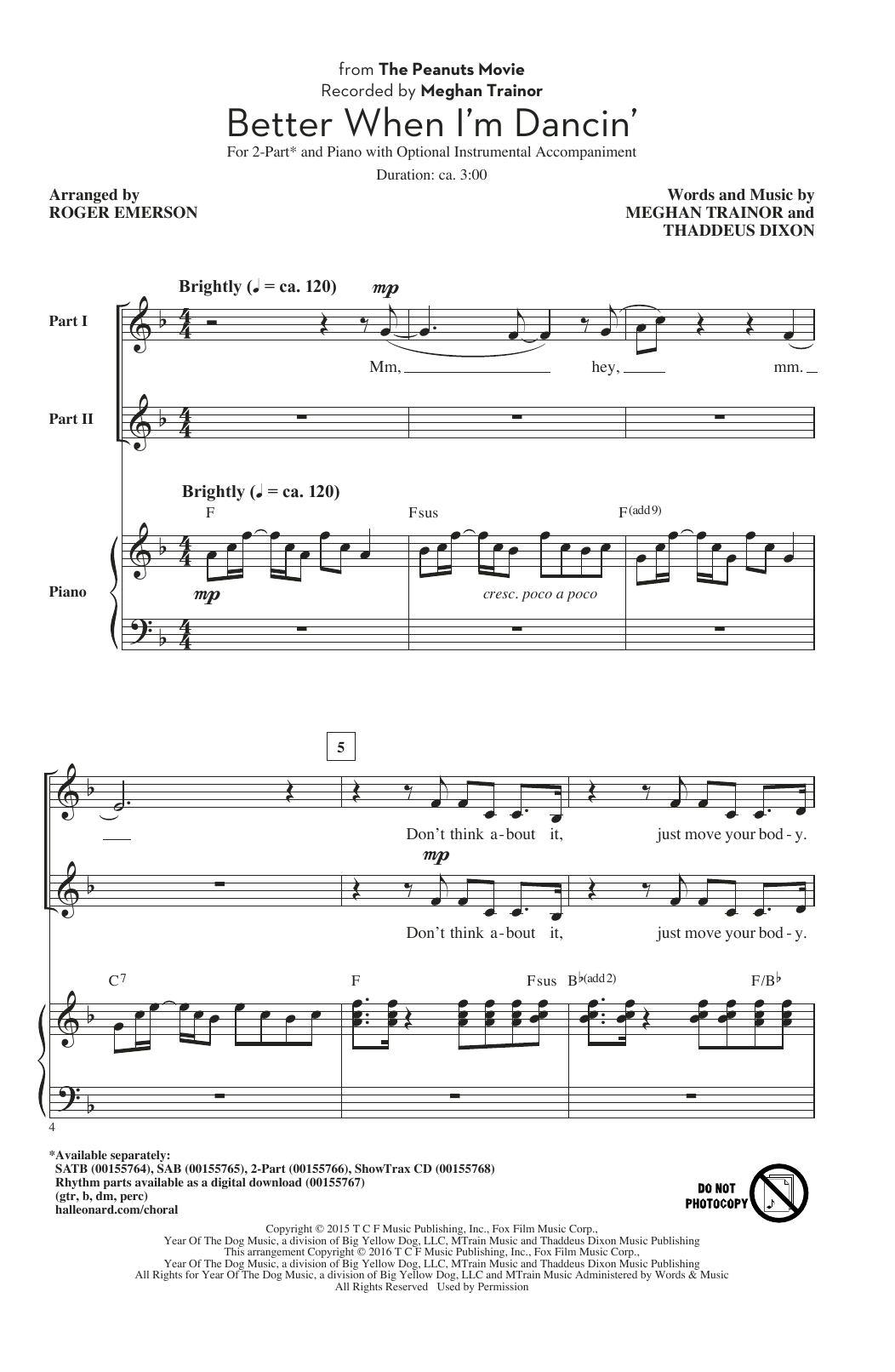Meghan Trainor Better When I'm Dancin' (arr. Roger Emerson) Sheet Music Notes & Chords for 2-Part Choir - Download or Print PDF