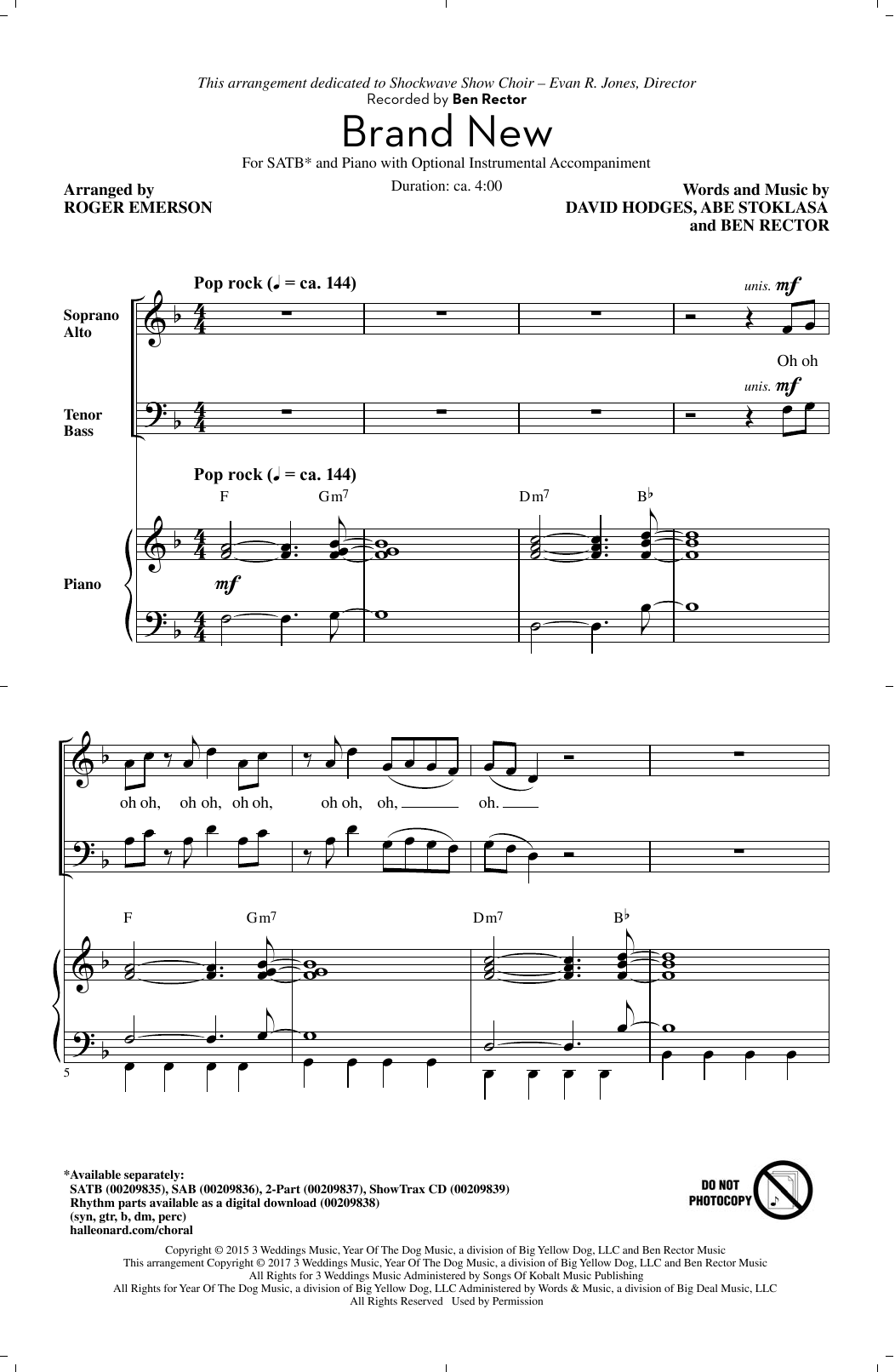 Roger Emerson Brand New Sheet Music Notes & Chords for 2-Part Choir - Download or Print PDF