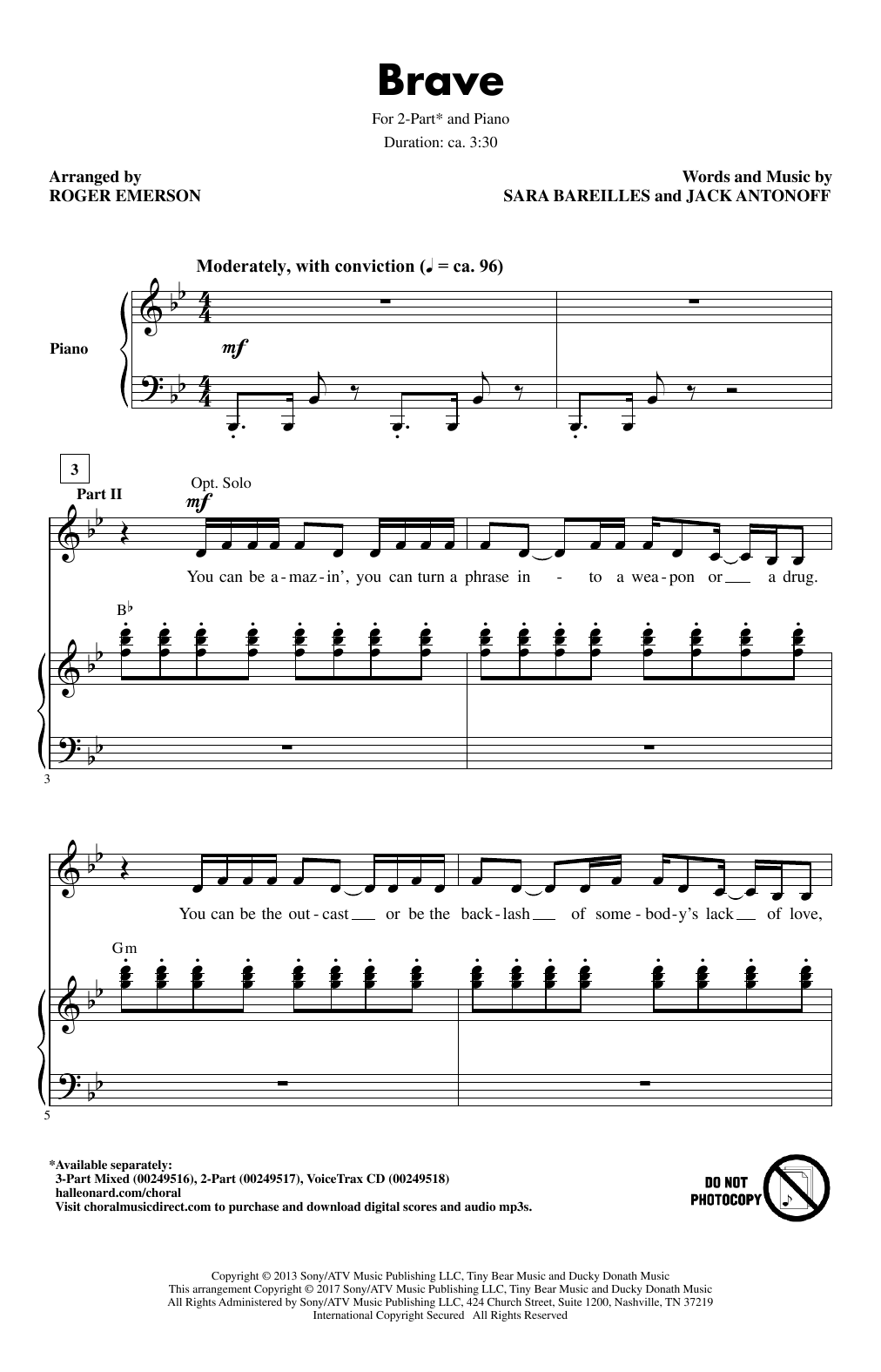 Roger Emerson Brave Sheet Music Notes & Chords for 2-Part Choir - Download or Print PDF