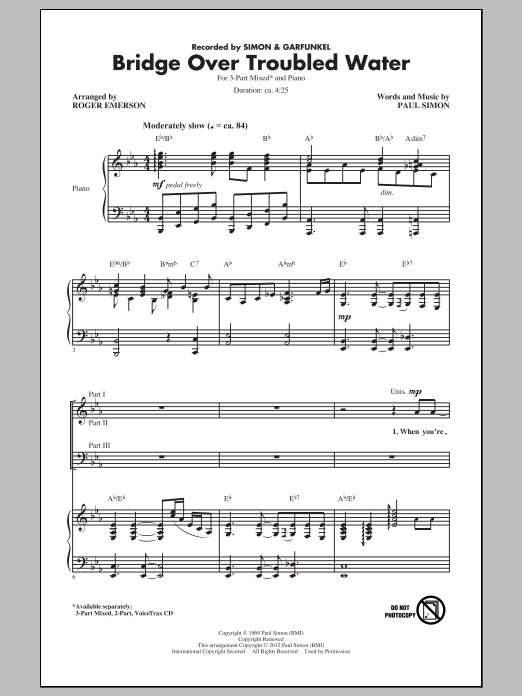 Roger Emerson Bridge Over Troubled Water (arr. Roger Emerson) Sheet Music Notes & Chords for 3-Part Mixed - Download or Print PDF