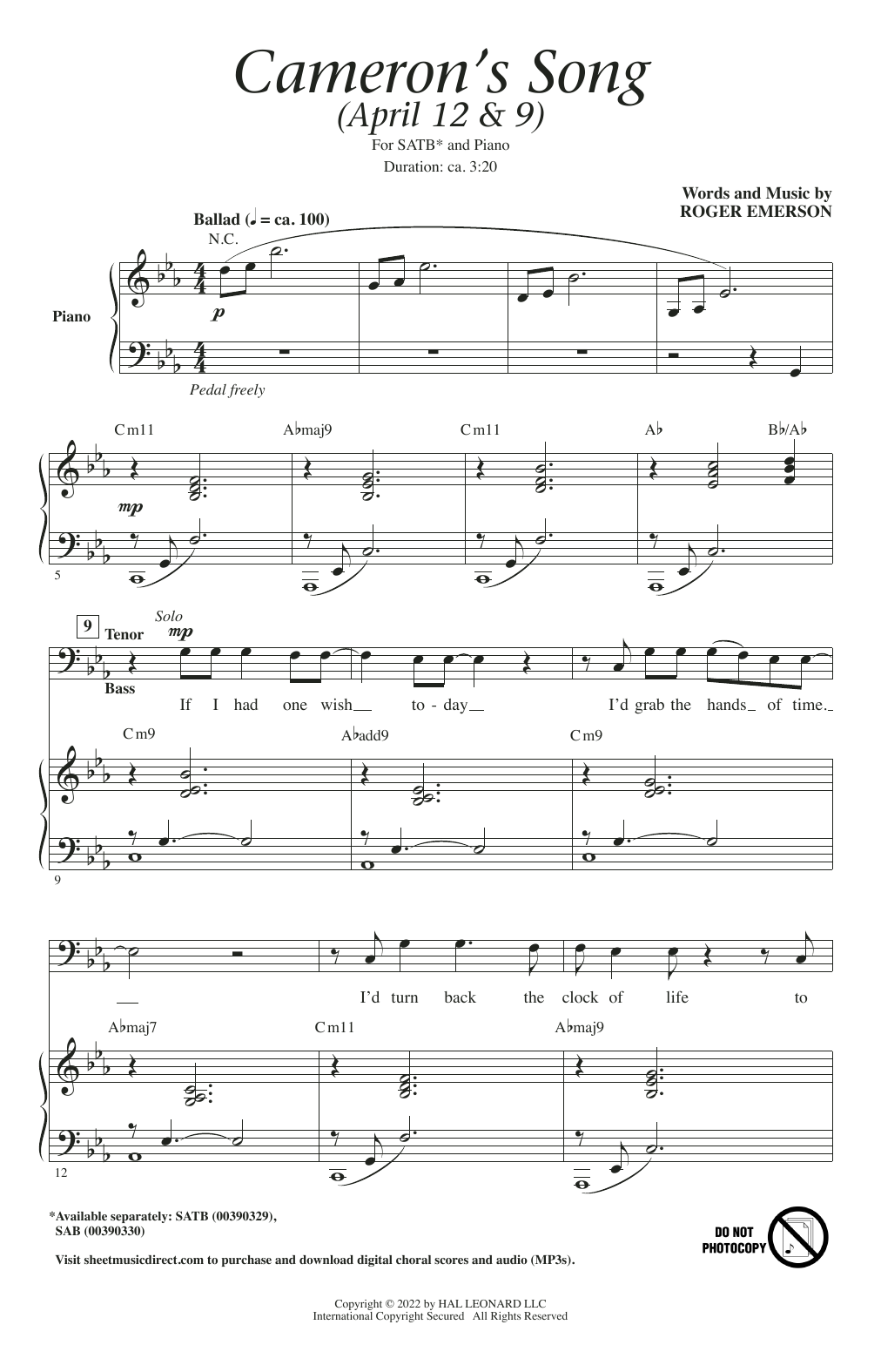 Roger Emerson Cameron's Song Sheet Music Notes & Chords for SAB Choir - Download or Print PDF