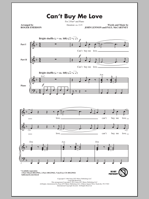 The Beatles Can't Buy Me Love (arr. Roger Emerson) Sheet Music Notes & Chords for 3-Part Mixed - Download or Print PDF