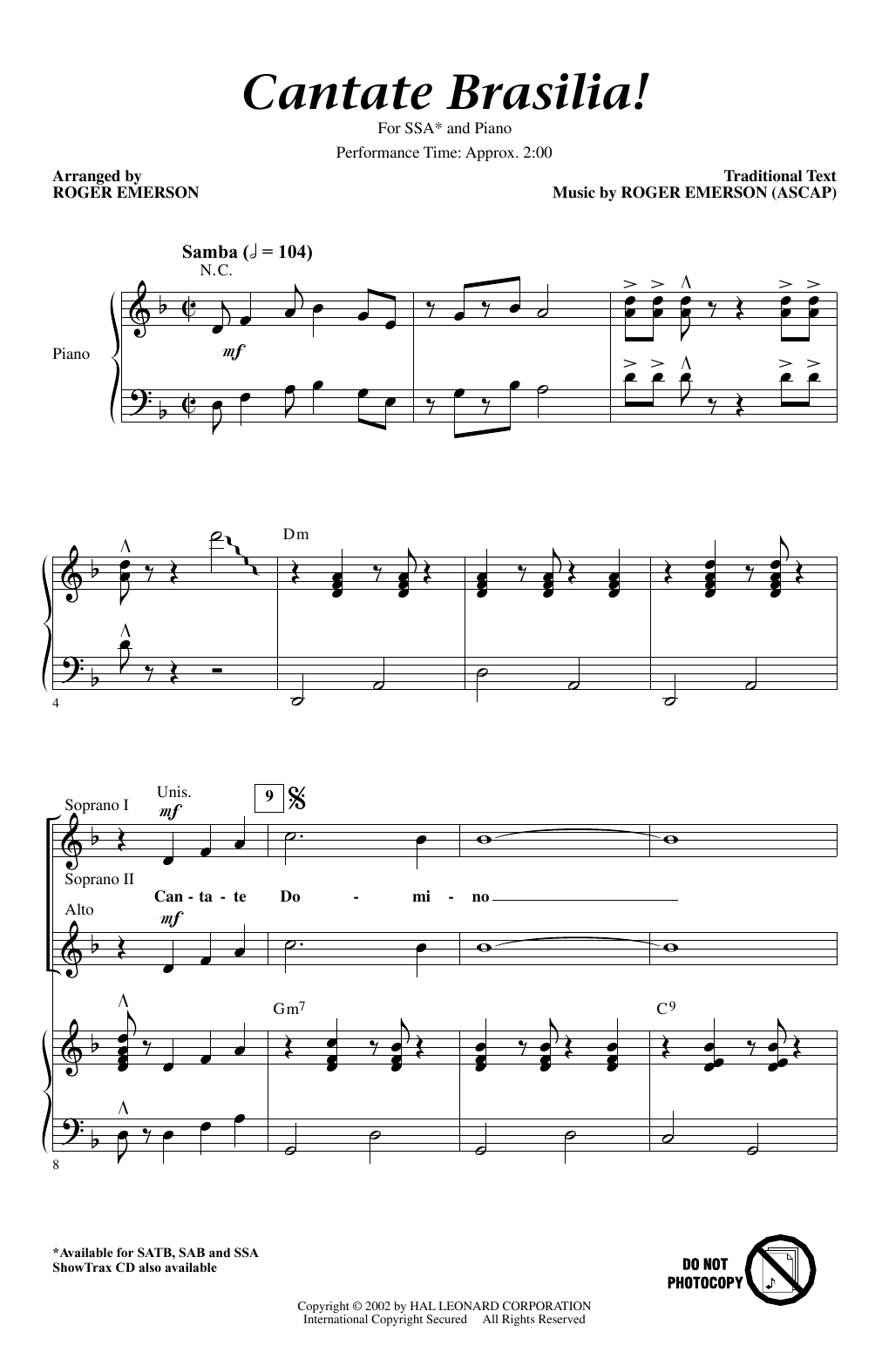 Roger Emerson Cantate Brasilia Sheet Music Notes & Chords for SSA - Download or Print PDF
