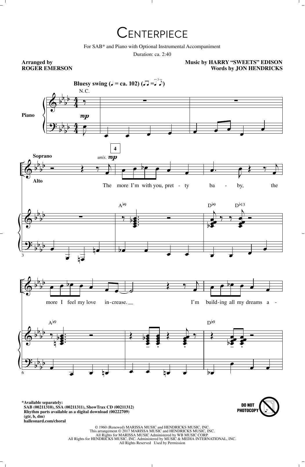 Roger Emerson Centerpiece Sheet Music Notes & Chords for SAB - Download or Print PDF