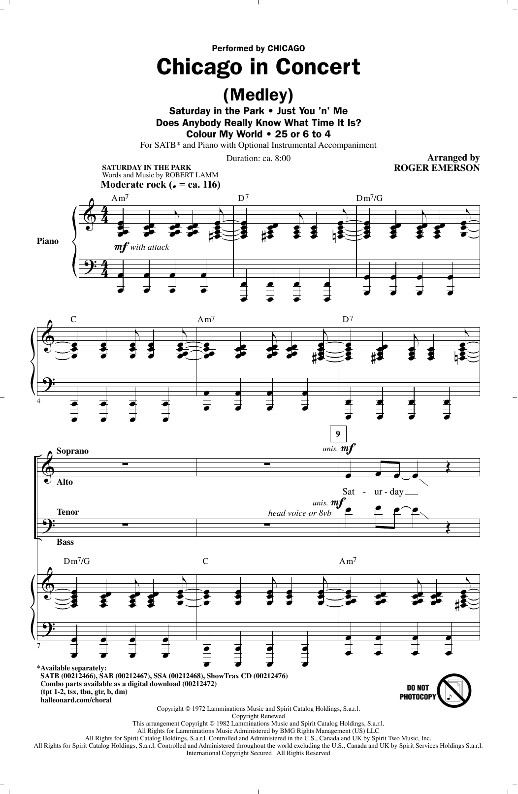Roger Emerson Chicago In Concert (Medley) Sheet Music Notes & Chords for SATB - Download or Print PDF