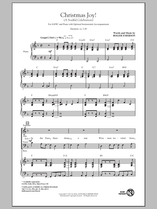 Roger Emerson Christmas Joy! (A Soulful Celebration) Sheet Music Notes & Chords for SATB - Download or Print PDF