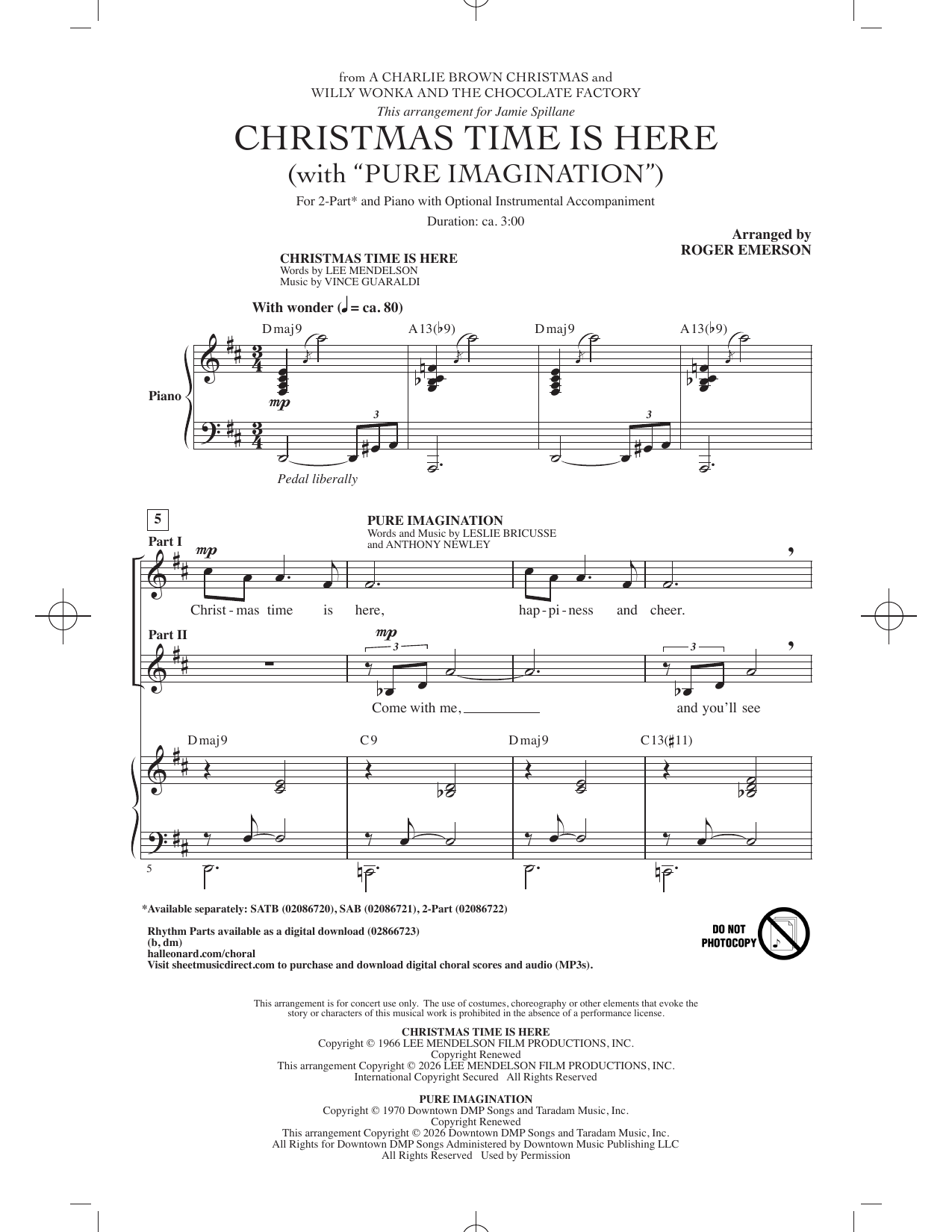 Lee Mendelson Christmas Time Is Here (arr. Roger Emerson) Sheet Music Notes & Chords for 2-Part Choir - Download or Print PDF