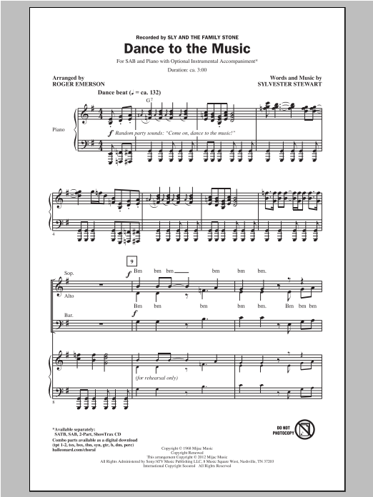 Roger Emerson Dance To The Music Sheet Music Notes & Chords for SAB - Download or Print PDF