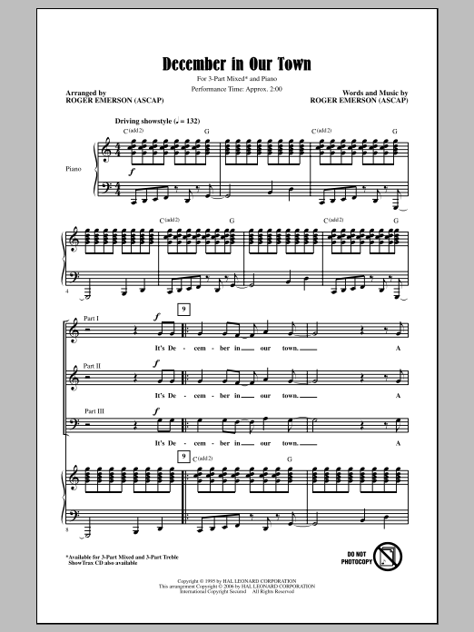 Roger Emerson December In Our Town Sheet Music Notes & Chords for 3-Part Treble - Download or Print PDF