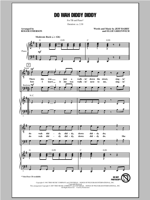 Roger Emerson Do Wah Diddy Diddy Sheet Music Notes & Chords for TB - Download or Print PDF