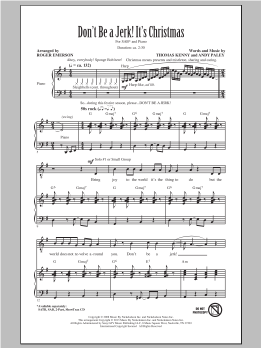Roger Emerson Don't Be A Jerk It's Christmas Sheet Music Notes & Chords for 3-Part Mixed - Download or Print PDF
