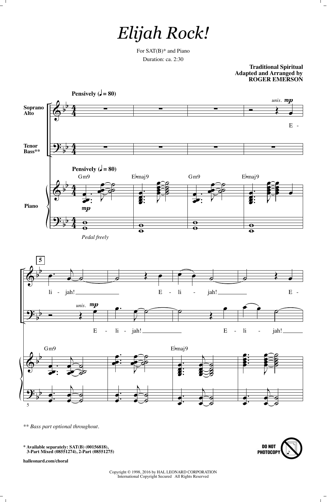 Roger Emerson Elijah Rock Sheet Music Notes & Chords for SATB - Download or Print PDF