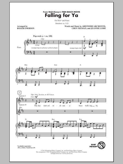 Grace Phipps Falling For Ya (from Teen Beach Movie) (arr. Roger Emerson) Sheet Music Notes & Chords for 2-Part Choir - Download or Print PDF