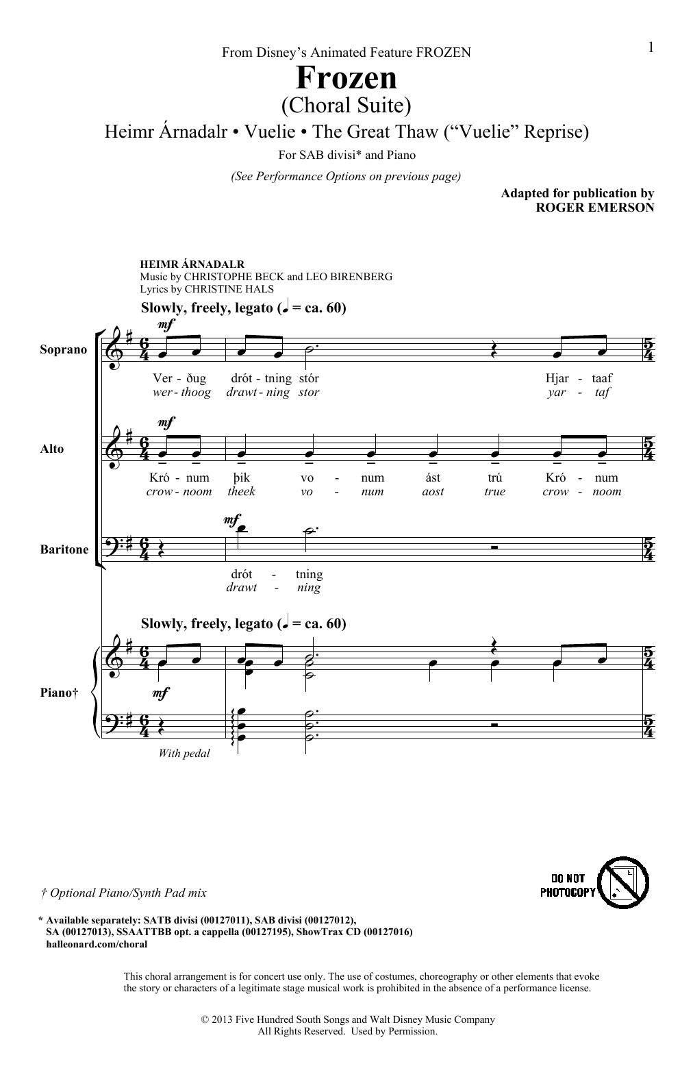 Roger Emerson Frozen (Choral Suite) Sheet Music Notes & Chords for SATB - Download or Print PDF