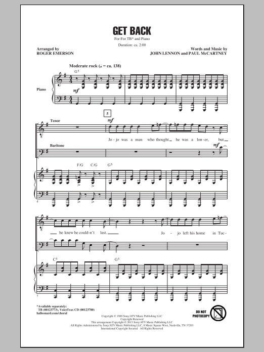 The Beatles Get Back (arr. Roger Emerson) Sheet Music Notes & Chords for TB - Download or Print PDF