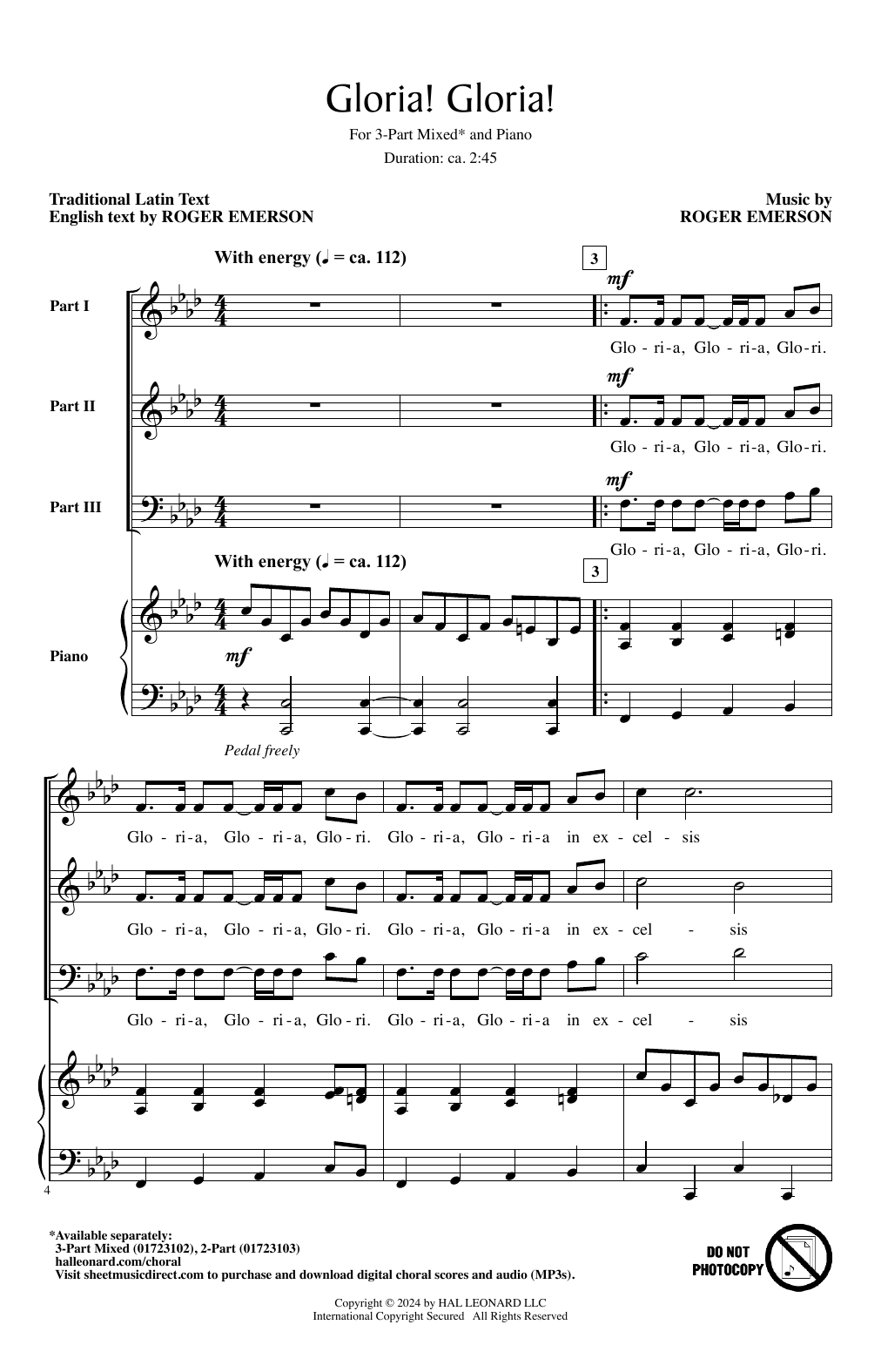 Roger Emerson Gloria! Gloria! Sheet Music Notes & Chords for 2-Part Choir - Download or Print PDF