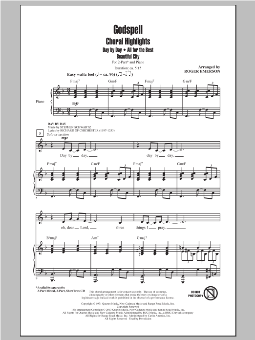 Stephen Schwartz Godspell (Choral Highlights) (arr. Roger Emerson) Sheet Music Notes & Chords for 2-Part Choir - Download or Print PDF