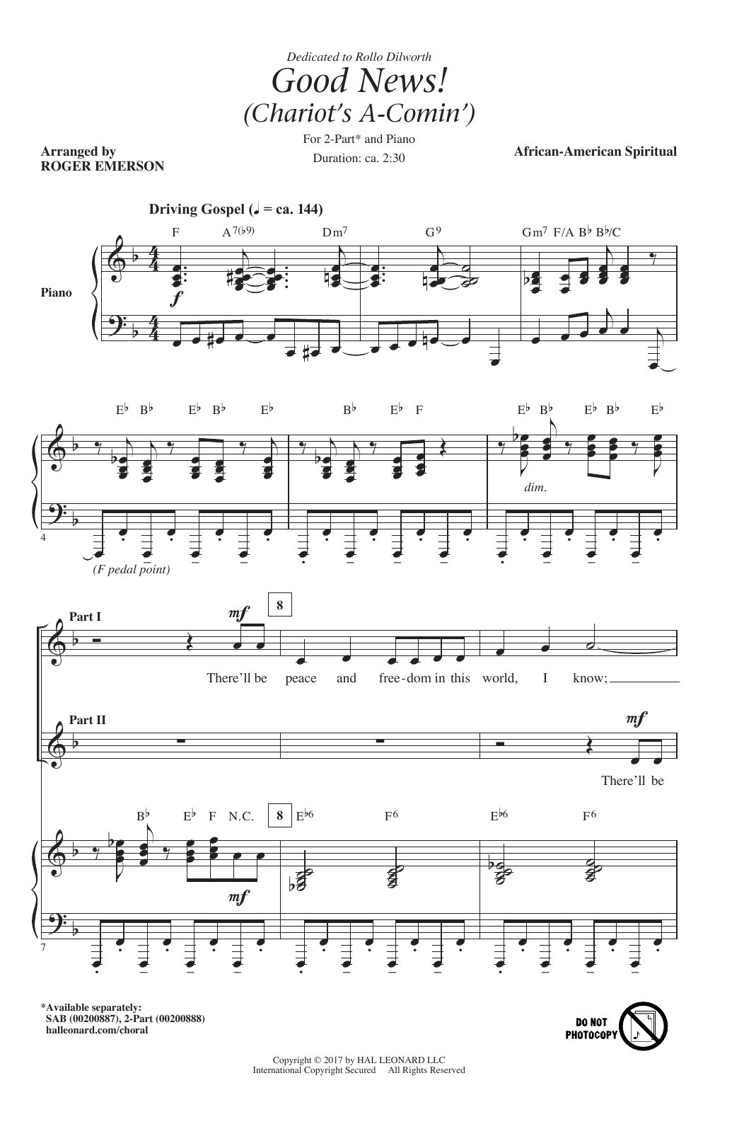 Roger Emerson Good News, The Chariot's Comin' Sheet Music Notes & Chords for SAB - Download or Print PDF