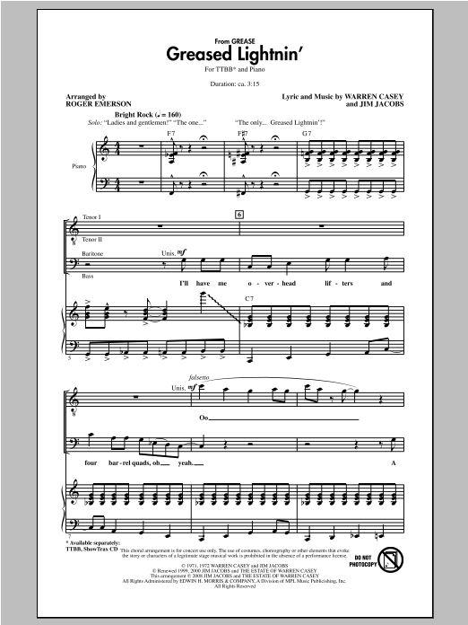 Roger Emerson Greased Lightnin' Sheet Music Notes & Chords for TTBB - Download or Print PDF