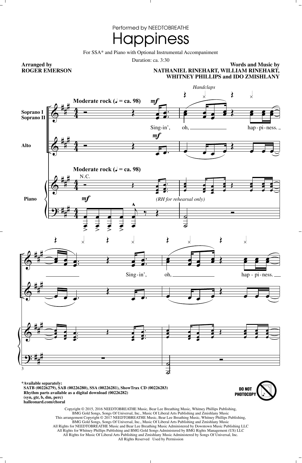 Roger Emerson Happiness Sheet Music Notes & Chords for SATB Choir - Download or Print PDF