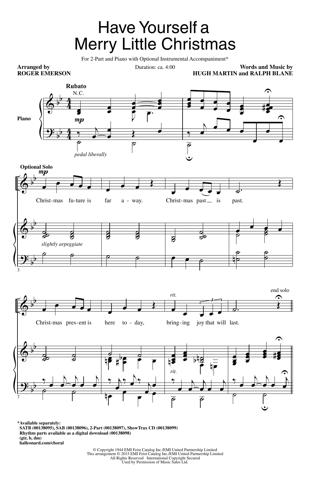 Roger Emerson Have Yourself A Merry Little Christmas Sheet Music Notes & Chords for 2-Part Choir - Download or Print PDF