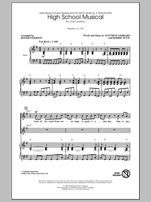 Roger Emerson High School Musical Sheet Music Notes & Chords for 2-Part Choir - Download or Print PDF