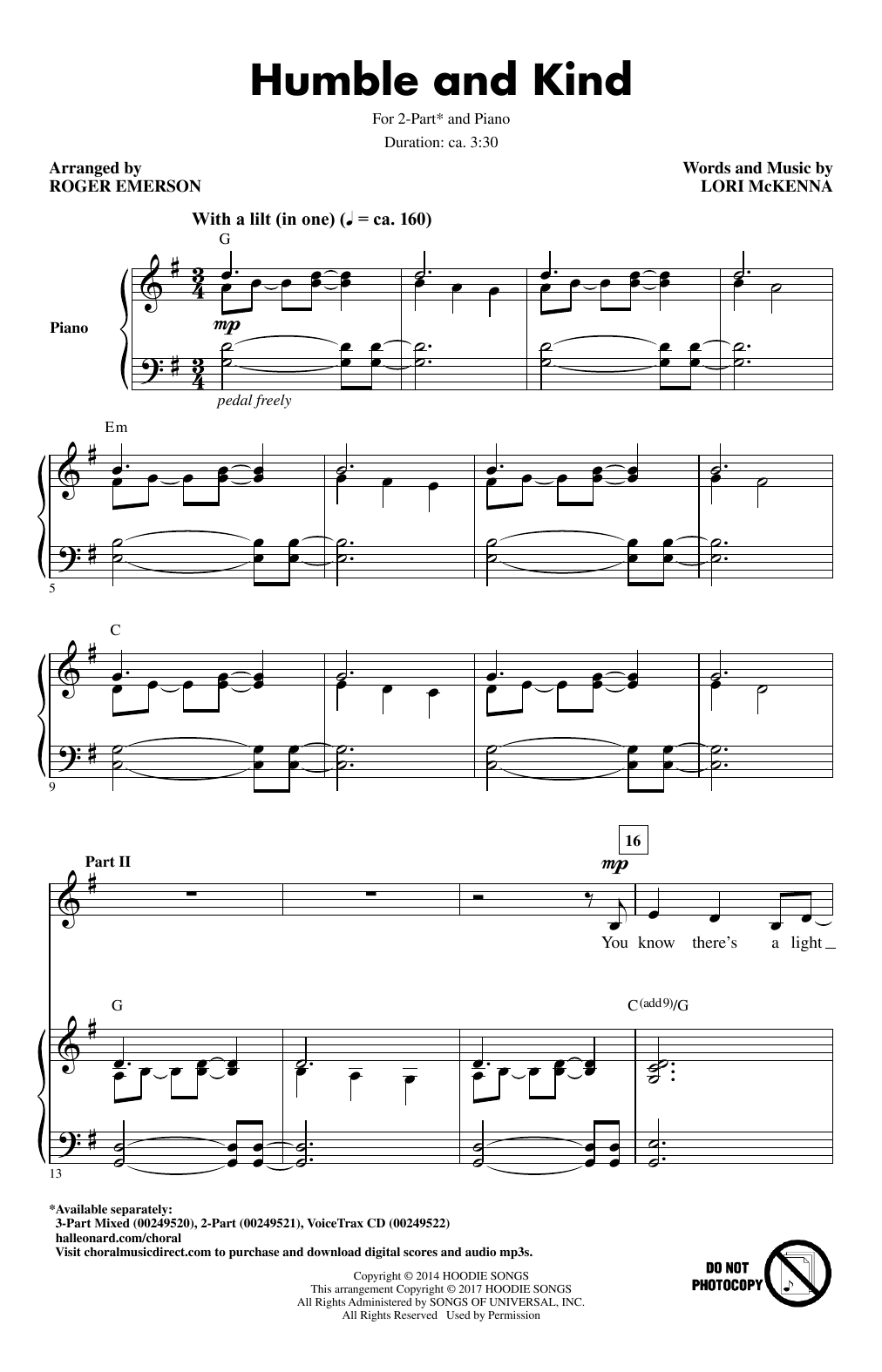 Roger Emerson Humble And Kind Sheet Music Notes & Chords for 3-Part Mixed - Download or Print PDF