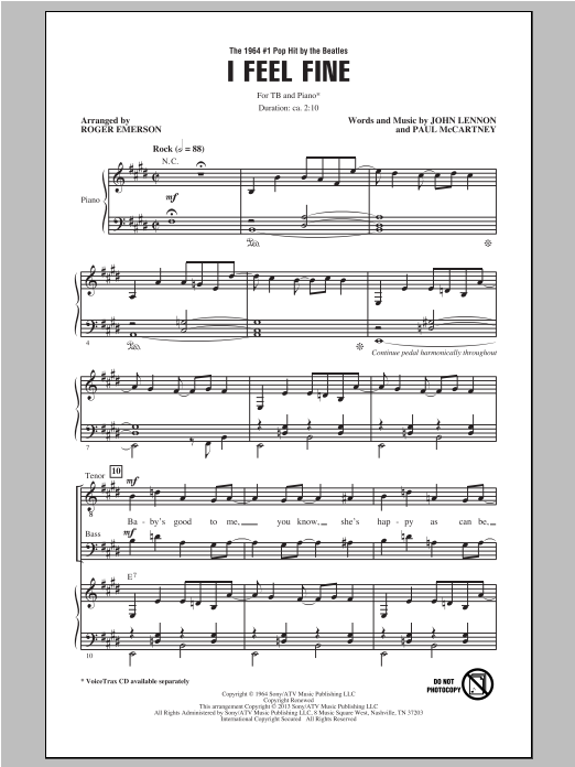 The Beatles I Feel Fine (arr. Roger Emerson) Sheet Music Notes & Chords for TB - Download or Print PDF