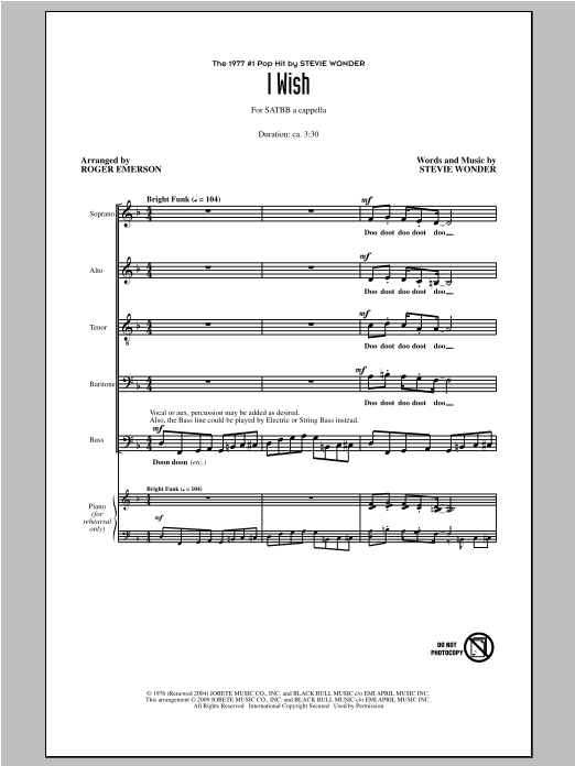 Stevie Wonder I Wish (arr. Roger Emerson) Sheet Music Notes & Chords for SATB - Download or Print PDF