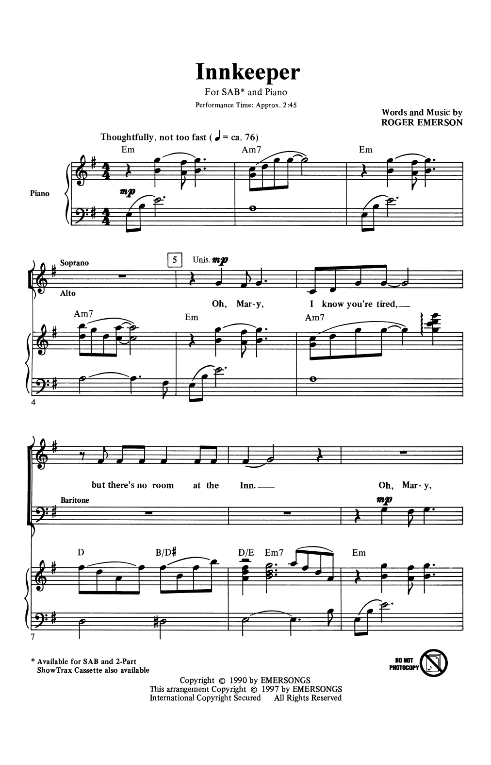 Roger Emerson Innkeeper Sheet Music Notes & Chords for SAB Choir - Download or Print PDF