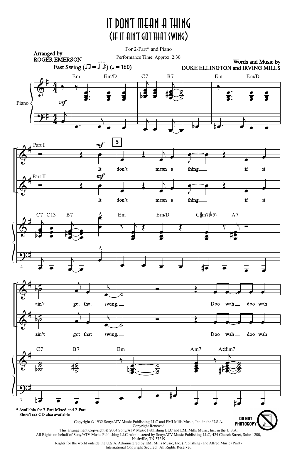 Roger Emerson It Don't Mean A Thing (If It Ain't Got That Swing) Sheet Music Notes & Chords for 2-Part Choir - Download or Print PDF