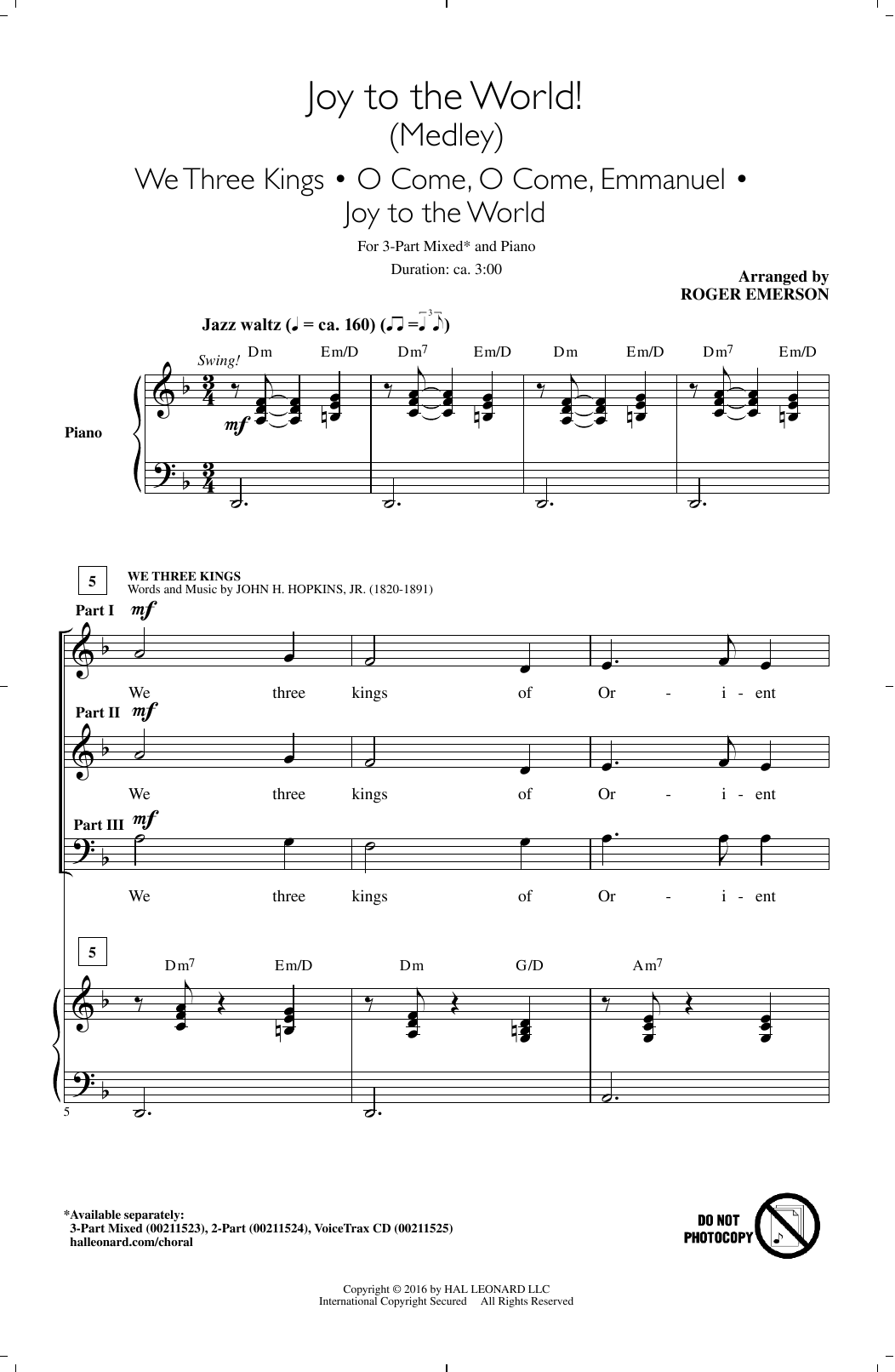 Roger Emerson Joy To The World! (Medley) Sheet Music Notes & Chords for 3-Part Mixed - Download or Print PDF