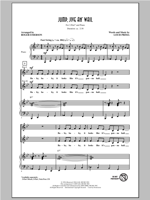 The Brian Setzer Orchestra Jump, Jive An' Wail (arr. Roger Emerson) Sheet Music Notes & Chords for 2-Part Choir - Download or Print PDF