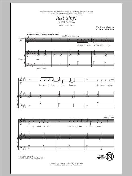 Roger Emerson Just Sing Sheet Music Notes & Chords for 2-Part Choir - Download or Print PDF