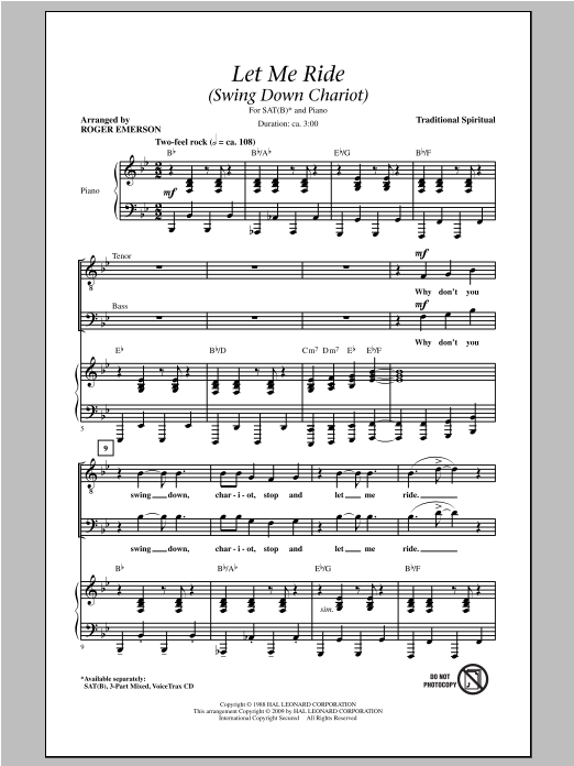 Roger Emerson Let Me Ride (Swing Down Chariot) Sheet Music Notes & Chords for SATB - Download or Print PDF