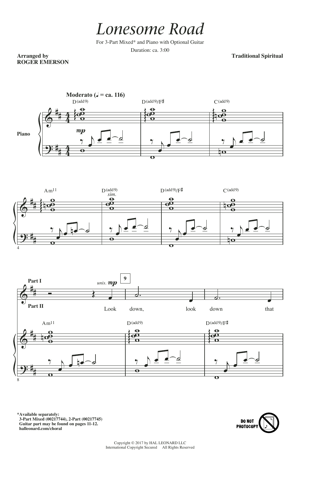 Roger Emerson Lonesome Road Sheet Music Notes & Chords for 2-Part Choir - Download or Print PDF