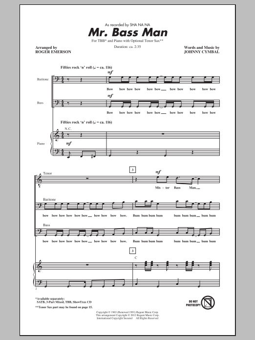 Roger Emerson Mr. Bass Man Sheet Music Notes & Chords for 3-Part Mixed - Download or Print PDF
