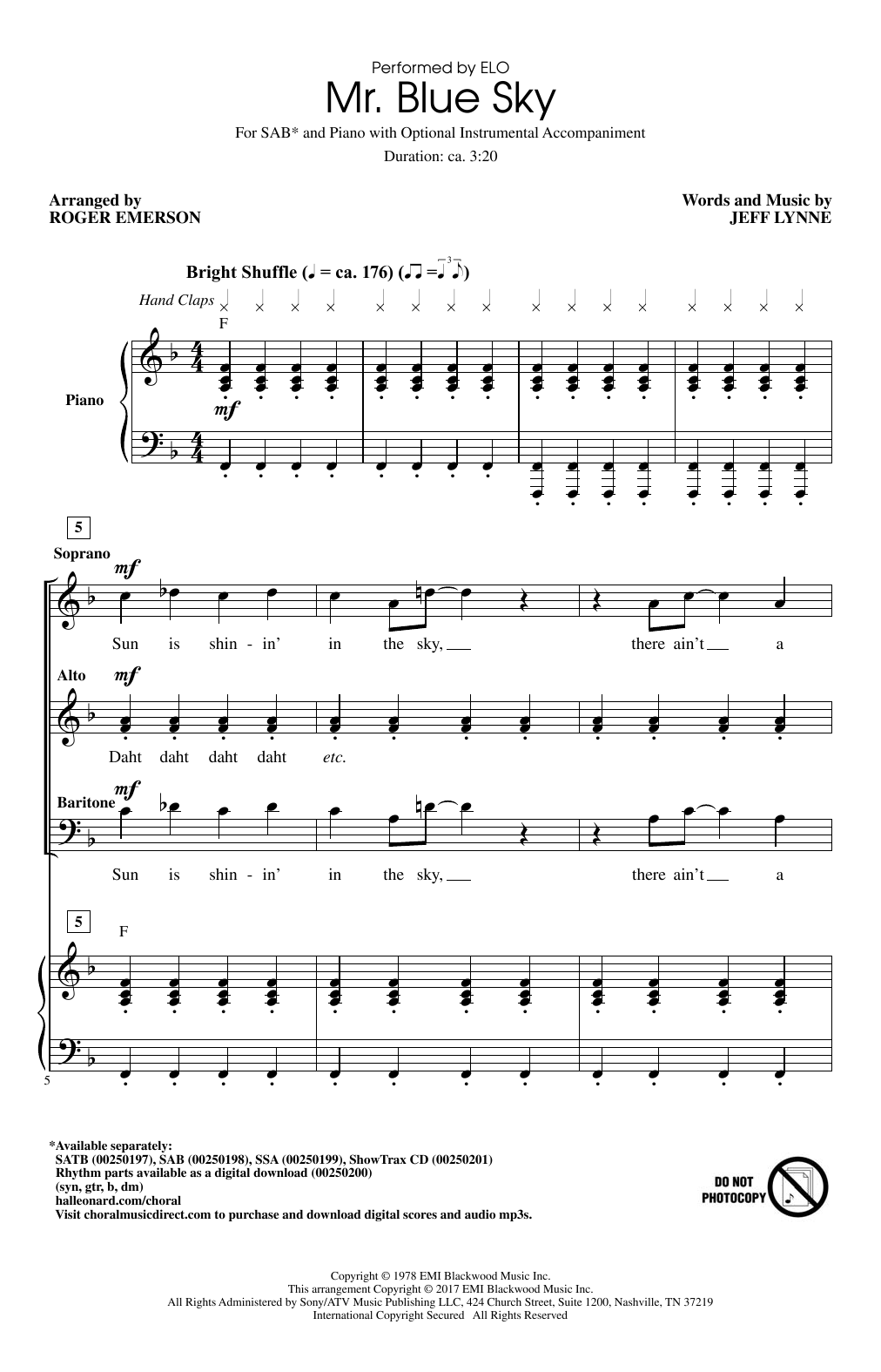 Electric Light Orchestra Mr. Blue Sky (arr. Roger Emerson) Sheet Music Notes & Chords for SATB - Download or Print PDF